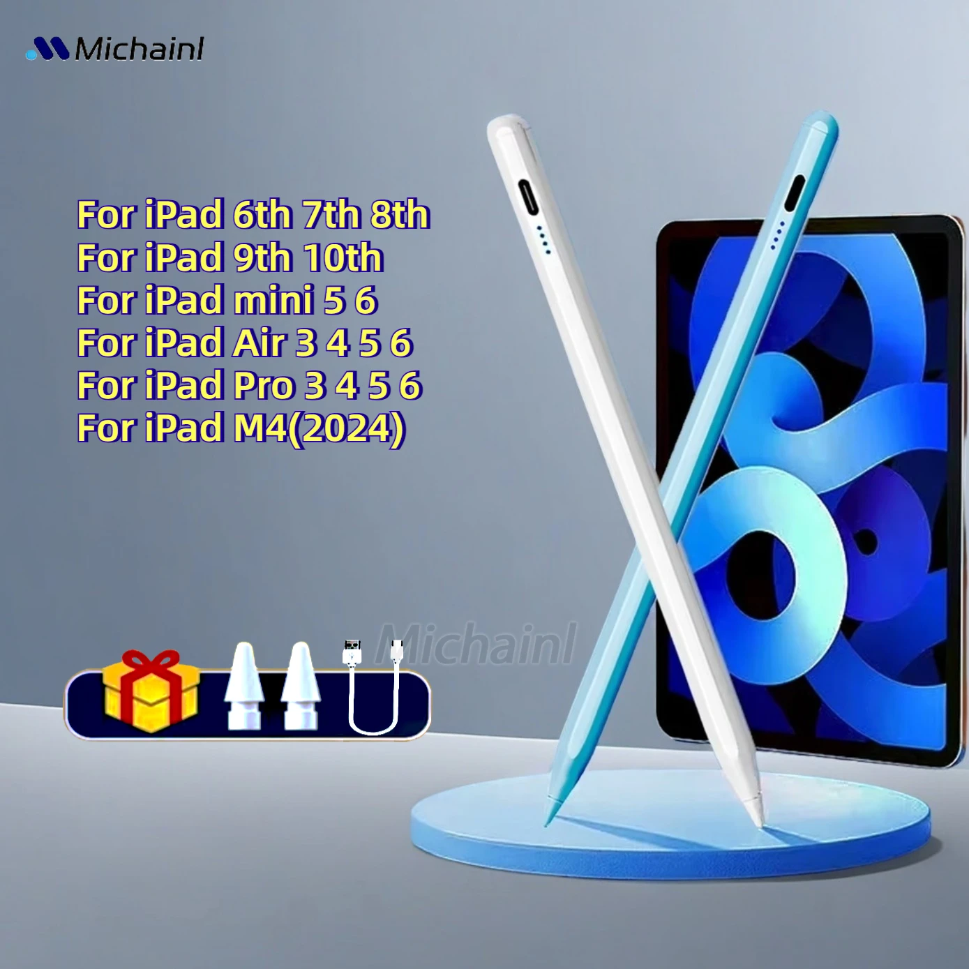 For iPad Pencil 2024 Air 6 M2 Pro M4 Stylus Pen with Palm Rejection,for iPad Pro 11 12.9 Air 4/5 7/8/9/10th mini 5 6 Tablet