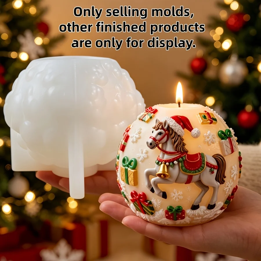 Christmas Horse Spherical Candle Silicone Mold Christmas Hat Steed Gift Box Embossed Spherical Resin Gypsum Molds Christmas Gift