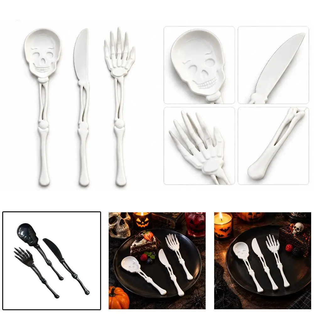 3pcs/Set 3D Printed Skull Flatware Set Bone Shape Gothic Style Skeleton Cutlery Set Food Grade Fork Spoon knives Set