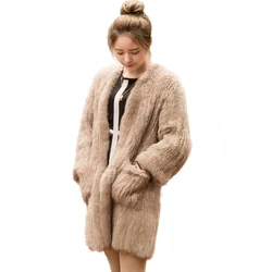 hot sell  New Genuine Rabbit Fur Coat Fashion Women Knit Real Rabbit Fur Jacket Winter Warm Natural Rabbit Fur Outwear