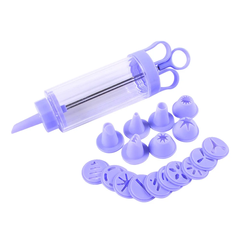 

Cookie Press Kit 10 Disks 8 Icing Tips Plastic Biscuit Maker Comfort Grip Ergonomic Design Non Slip Base Ultra Clear Barrel Easy