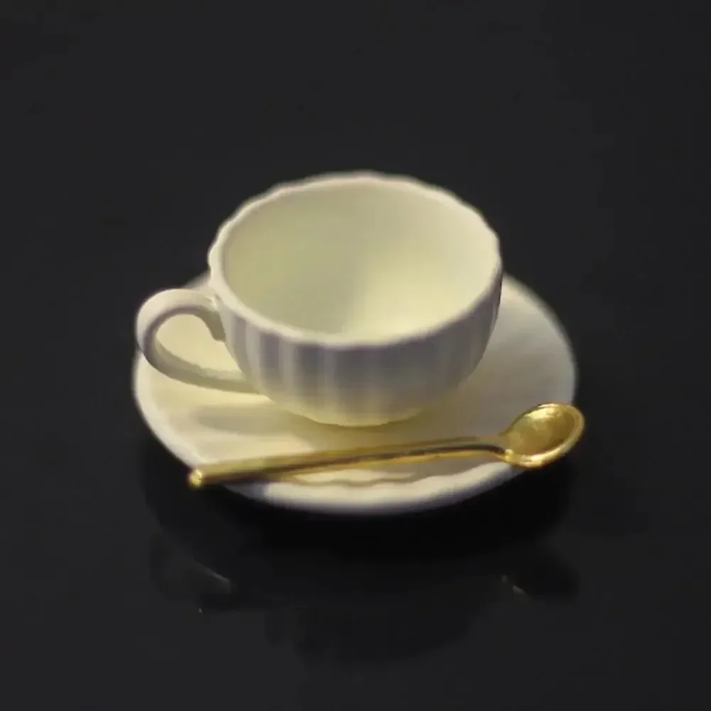 1 Set Dollhouse Miniature Scene Decor Highly Restored Coffee Cup Spoon Model Anti-Deform Entertainment Ornaments