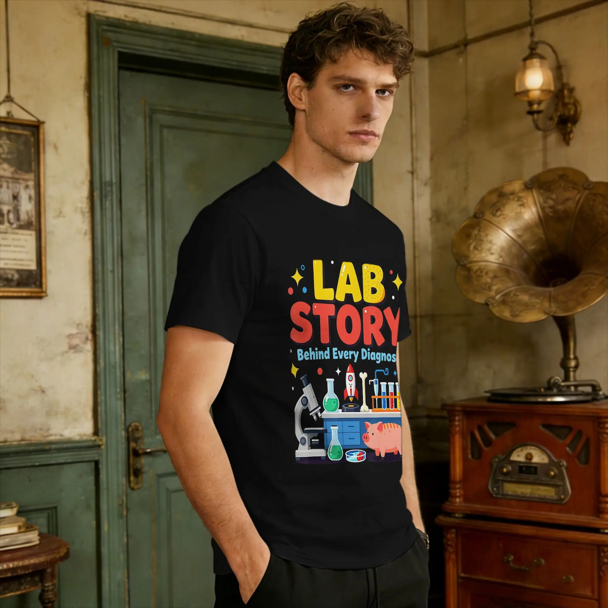 Men's Medical Laboratory Technician Team Lab Story Week  T-Shirts  Cotton Top Tees Summer Short-Sleeved T-Shirt O Neck Tee Shirt