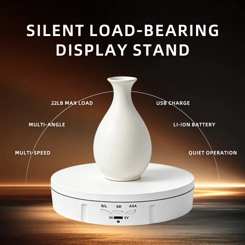 USB Powered Rotating Turntable with 3 Speed Settings 360° Motorized Display Stand for Product Photography and Video Shooting