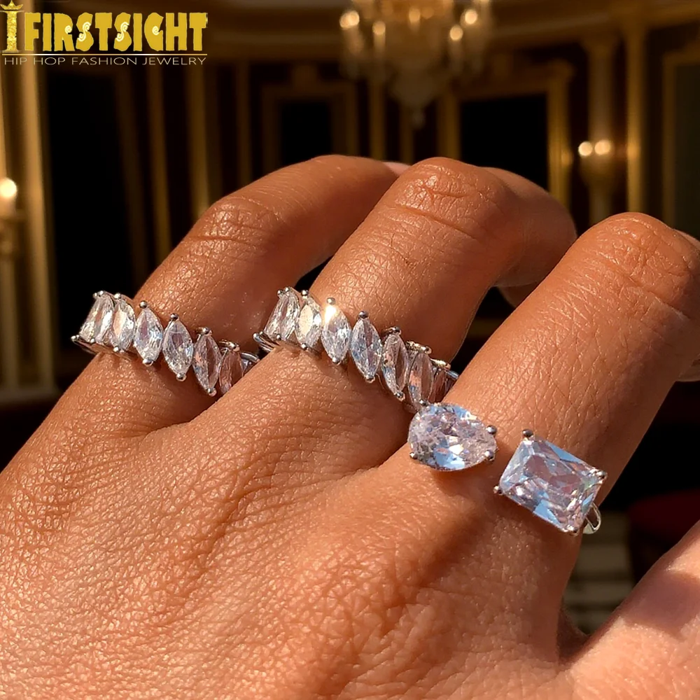 

Новое кольцо Iced Out Bling с кристаллами лошадиного глаза для женщин, стерлинговое серебро 925 пробы, кольца с цирконом CZ, свадебные украшения на палец