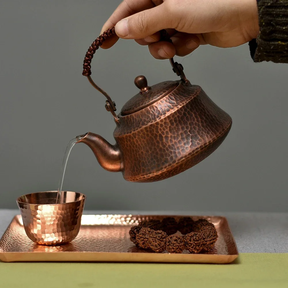 Pure copper small teapot, Traditional handmade red copper tea kettle, Healthy boiling water pot, Home Kung Fu tea set, 400ml