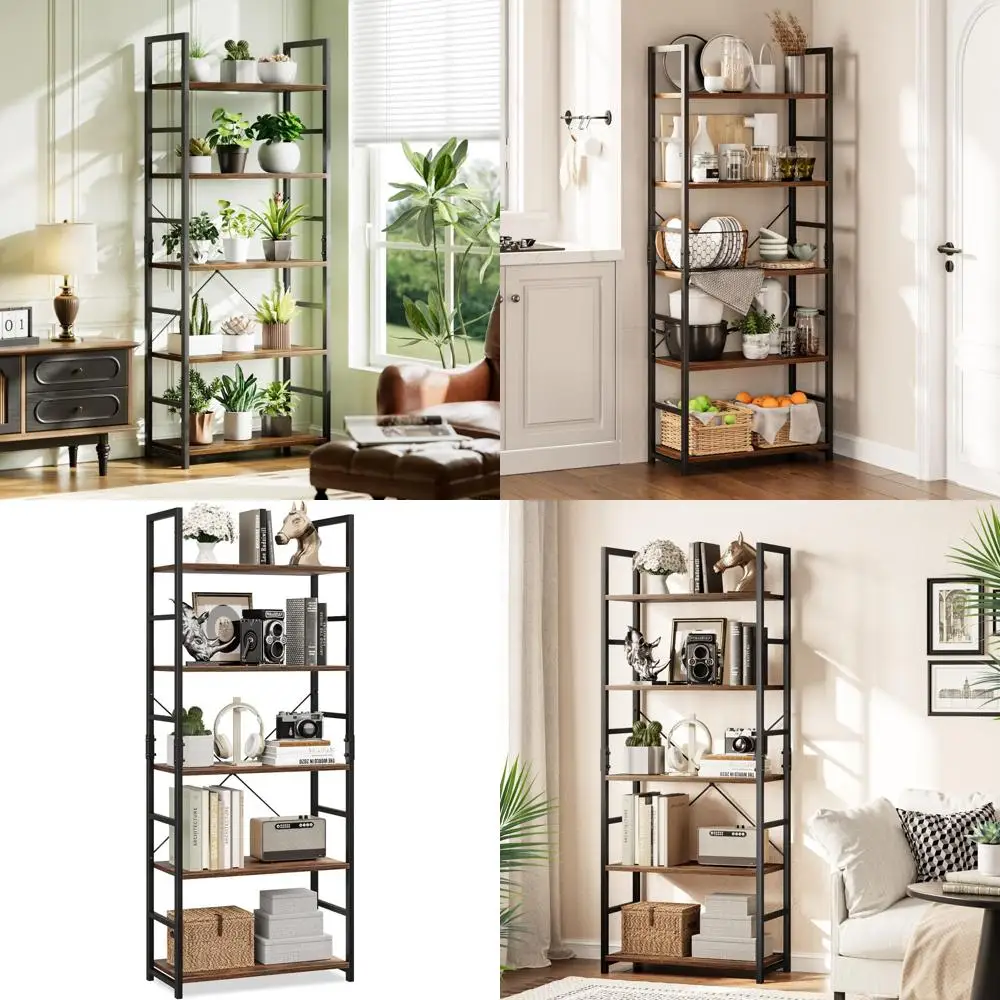 

5-Tier Bookshelf, Tall Storage Unit, Ideal for Living Room, Bedroom, and Home Office, Vintage Style
