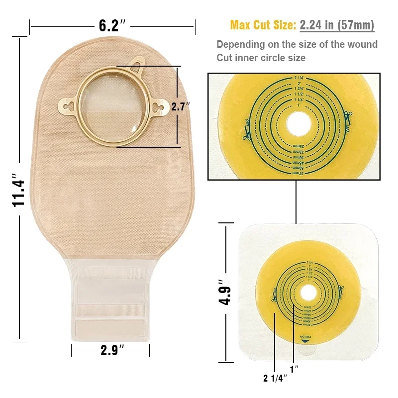 5barriers or (10bags+5barriers) Ostomy Supplies Colostomy Bags Two Piece Drainable Pouches with Hoop and Look Stoma Care