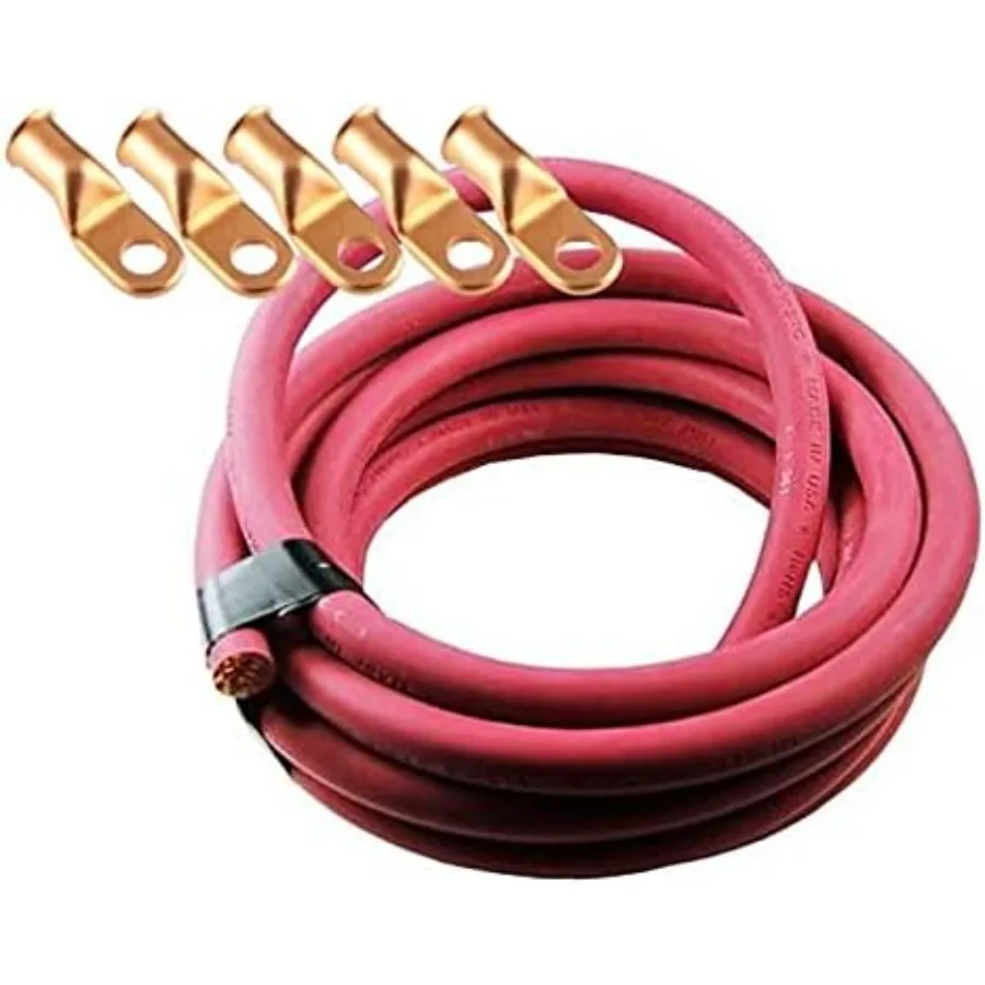 

UltraFlexible Car Battery and Welding Cable with 3 0 Gauge Red Wire 10 Feet Long Includes 5 HighQuality Copper Lugs for Reliabl