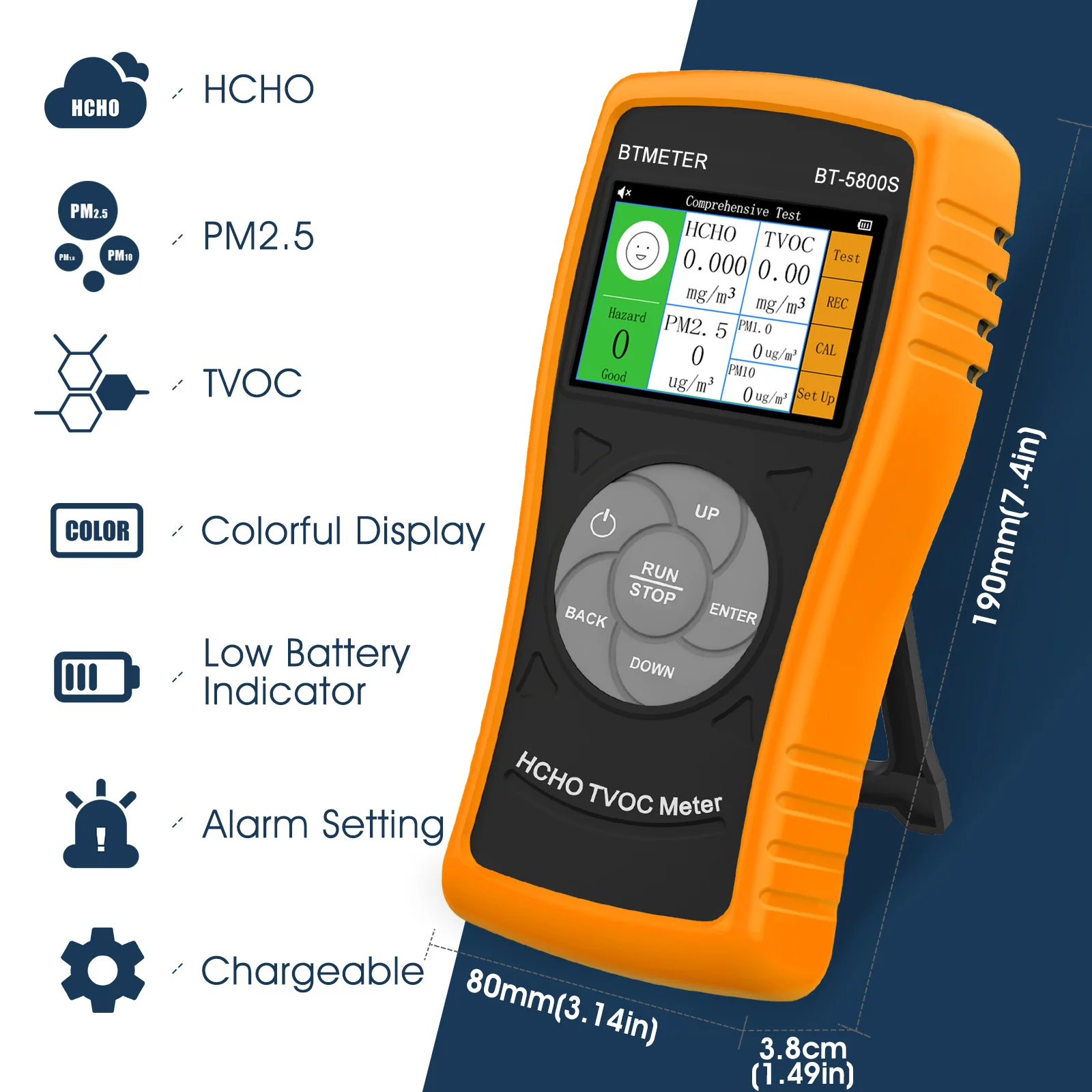 

Portable Indoor And Outdoor Environmental Monitor, TFT Colour Screen, PM2.5 Formaldehyde And TVOC Detector, For Home & Travel