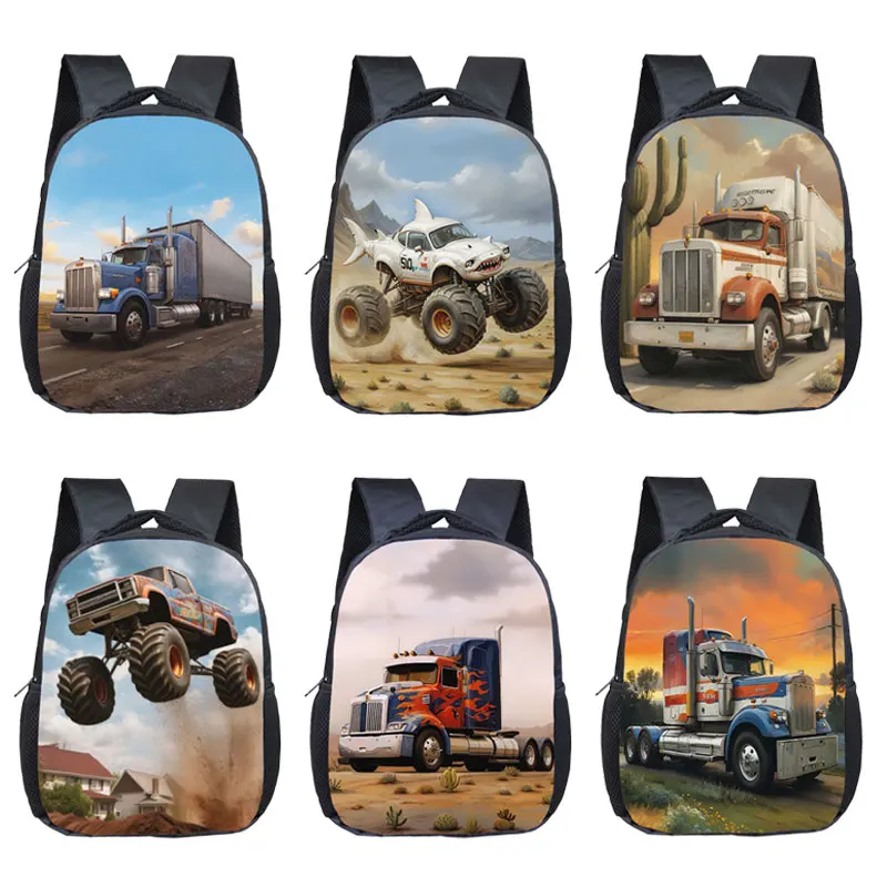 

12 Inches Cool Semi Trailer Trucks Print Backpack Bigfoot Truck Kids School Bag Rucksack Boys Girls Daypack Bookbag