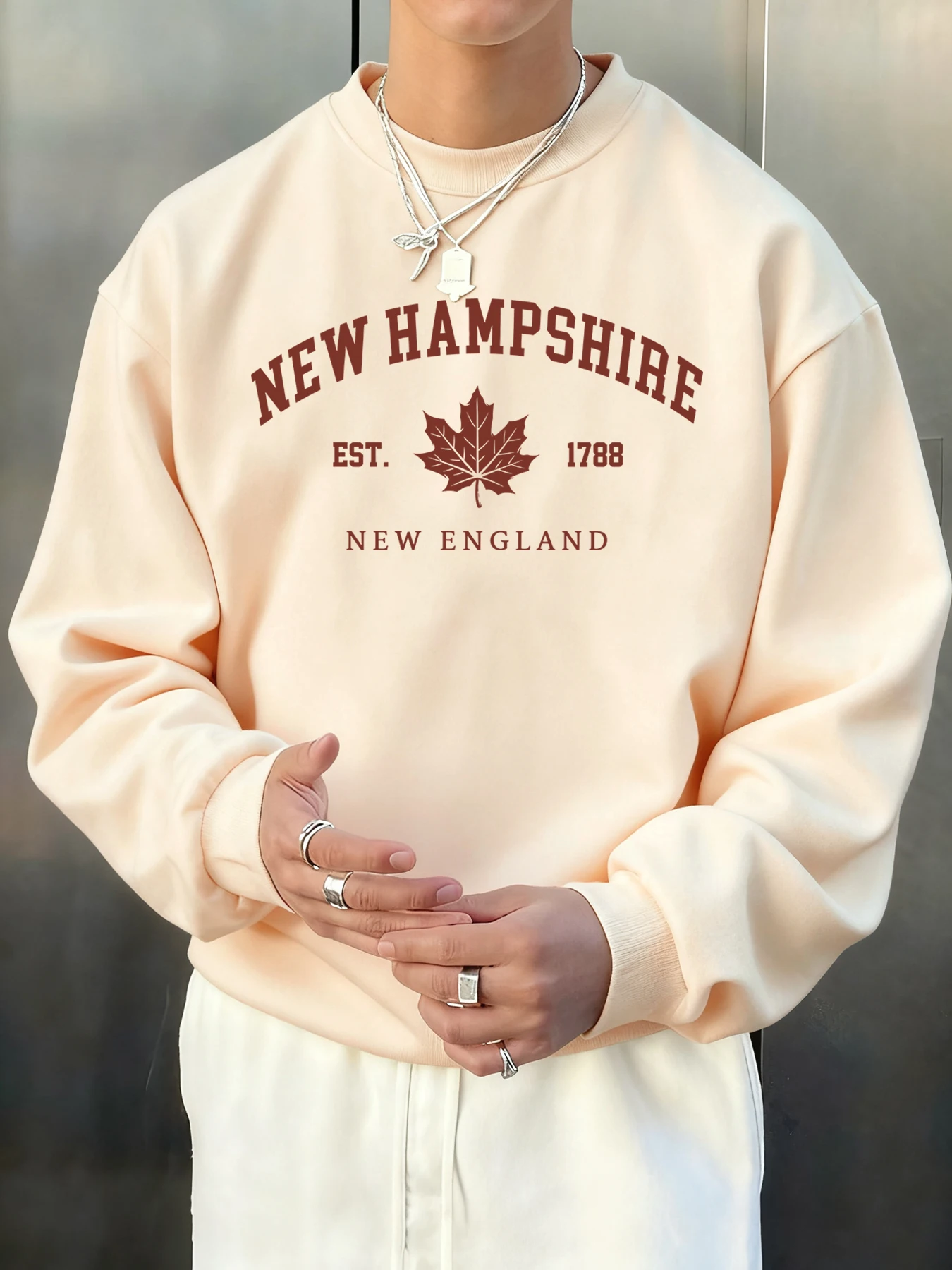 New Hampshire New England Design Herren Sweatshirt Hip Hop Mode Sportbekleidung Rundhalsausschnitt Fleece Pullover Lässige lockere Kleidung
