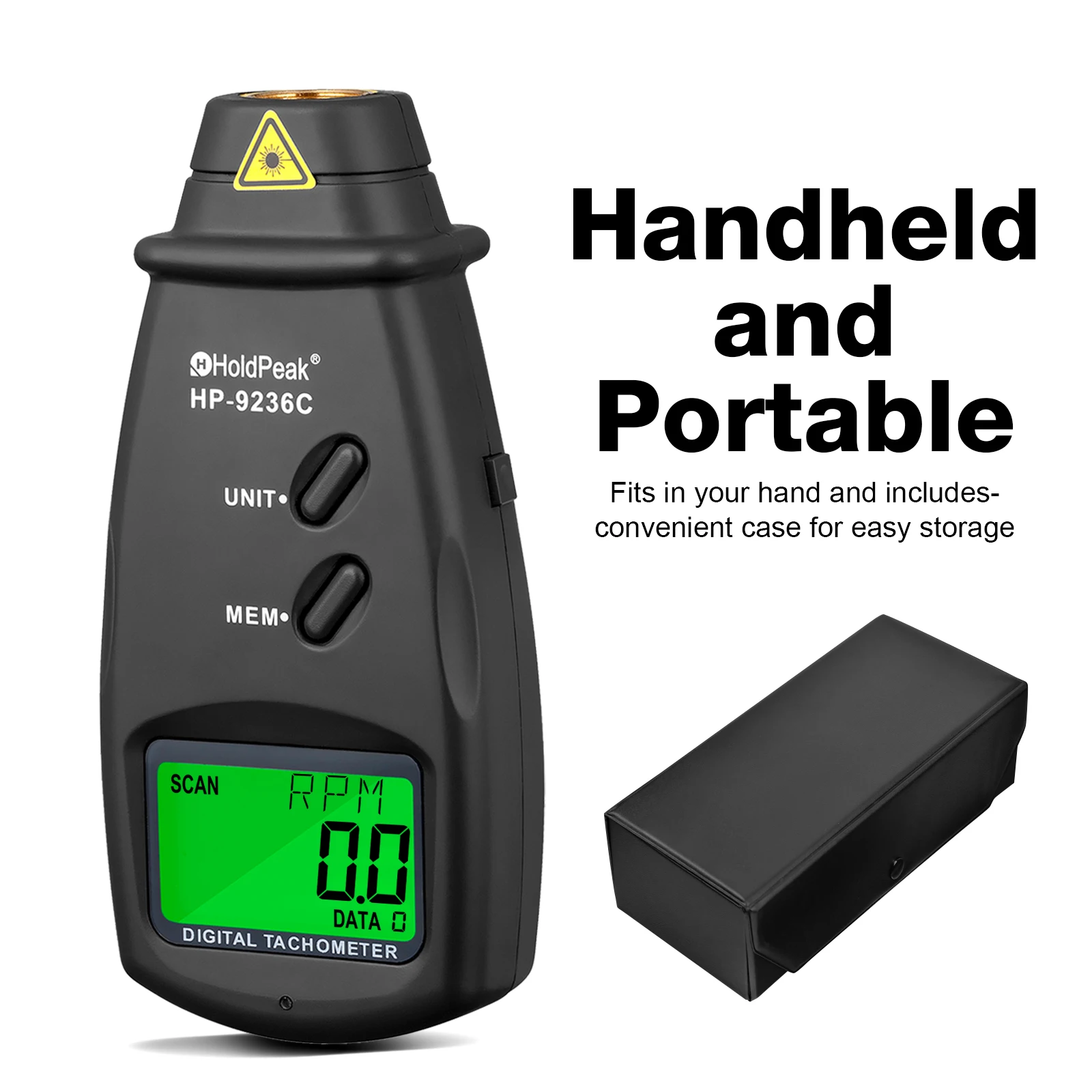 Digital Handheld Laser Tachometer Non-Contact RPM Meter Contact Surface Speed Length Measurer with MAX/MIN/AVG Data Storage