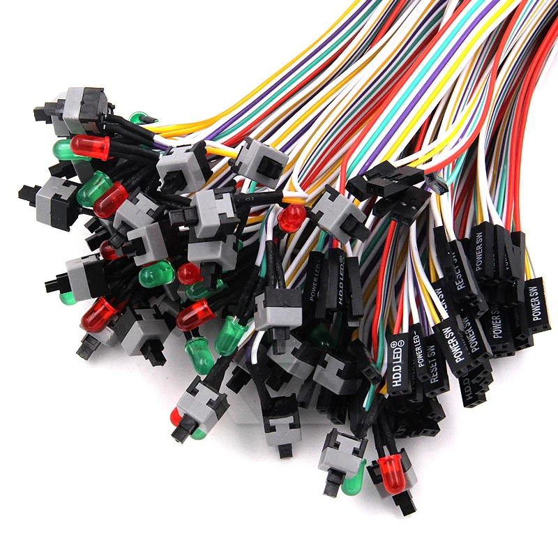 65CM Slim PC Compute Motherboard Power Cable Original On Off Reset with LED Light PC Power Reset Switch Push Button Switch