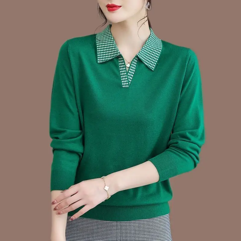 

Women's Long-sleeved Sweater Mulberry Silk Top Autumn New Loose POLO Collar Bottoming Shirt Sweater