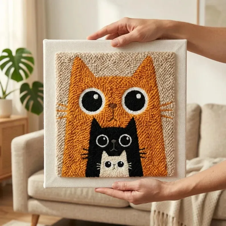 

Набор для вышивания в технике панч-нидл DIY: Набор для начинающих с узором кошки, волшебный набор для вышивки тафтингом, набор для вышивки крестом, декор для дома