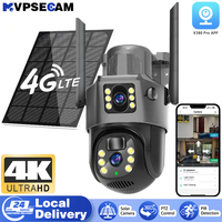4G SIM Card Solar Camera Dual Lens Outdoor 8MP 4K Low Power Battery IP Camera PIR Detection V380 Pro CCTV Security Protection