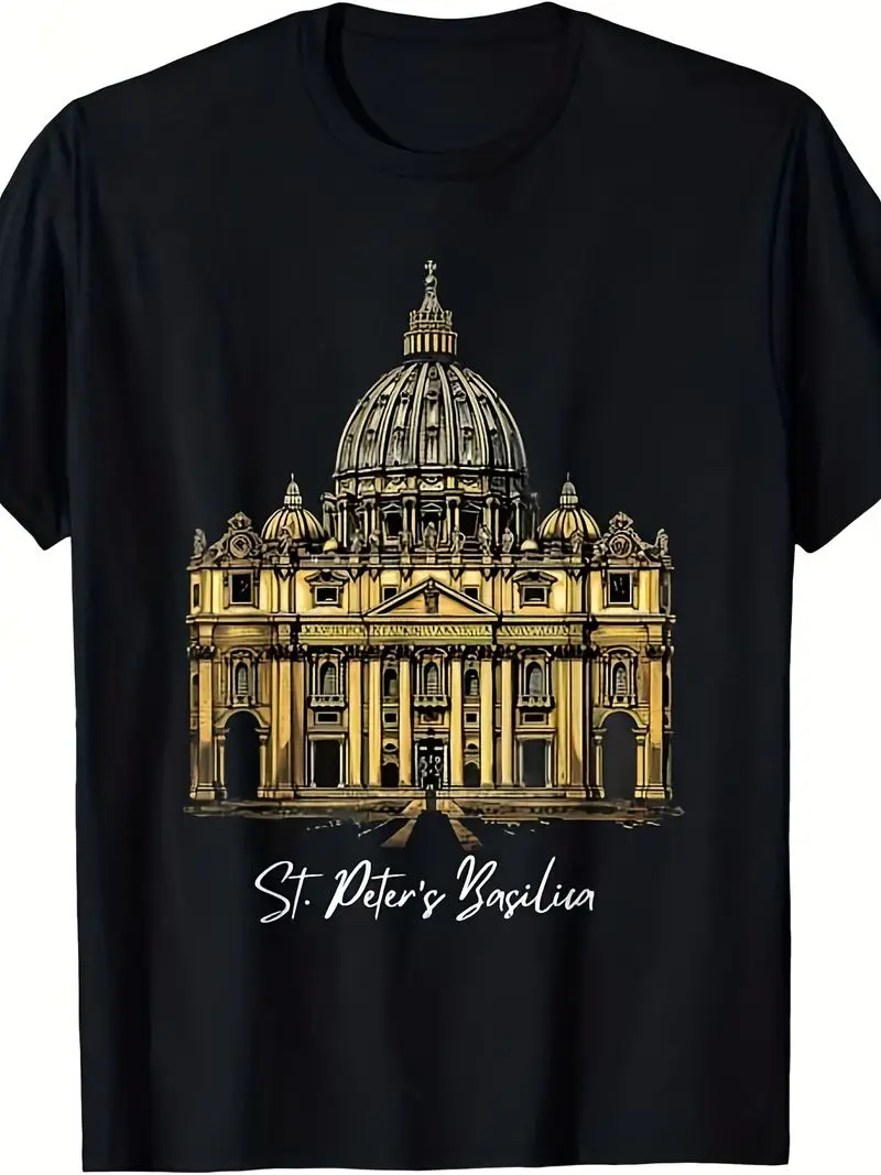 St. Peter's Basilica Vatican Rome T-Shirt - Unisex Catholic Church Souvenir Gift, 220Gsm Pure Cotton Short-Sleeve Round Neck Tee