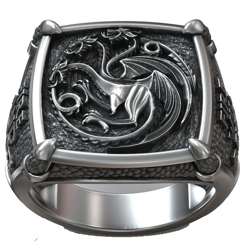 15.5g Fire And Blood Dragon Signet Art Relief Mens Rings Customized 925 Solid Sterling Silver Rings Many Sizes sz6-13