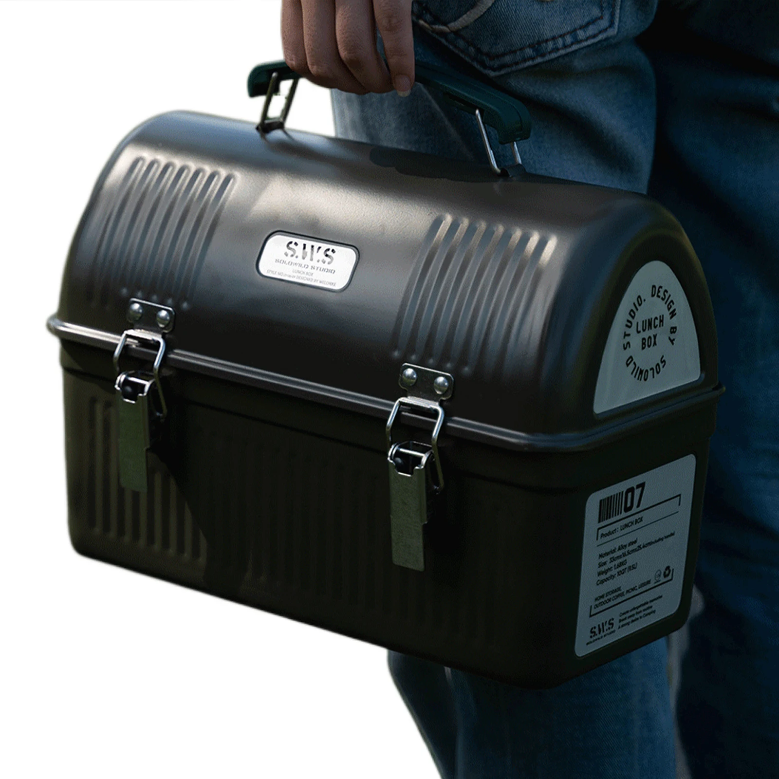 صندوق غداء معدني عتيق 9.4L تخزين فعال للمواد الغذائية والمشروبات وزجاجة مياه حاويات معدنية قديمة مع صناديق تخزين بمقبض ومزلاج