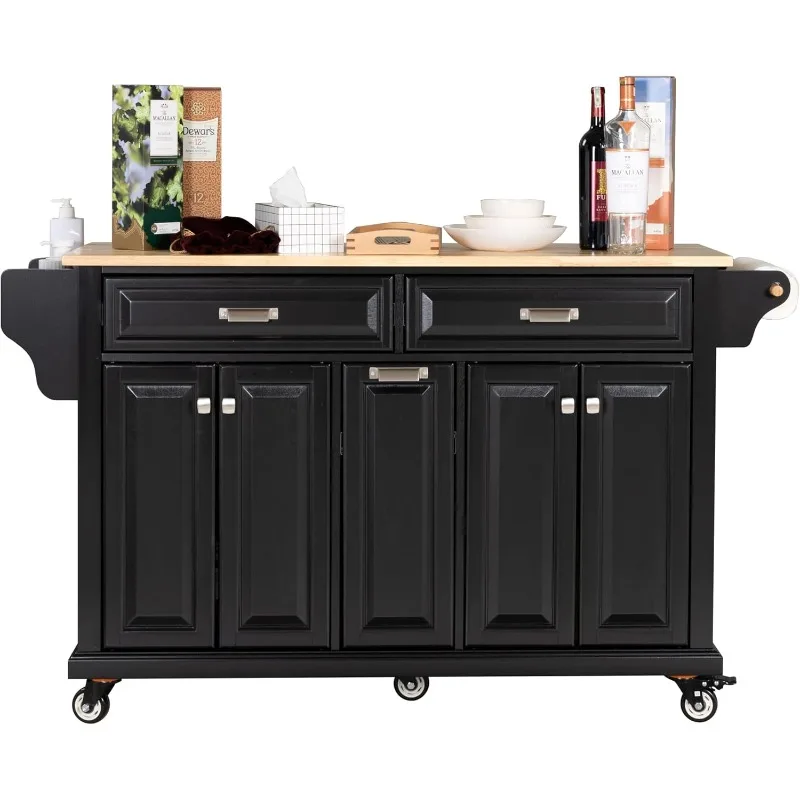 Cambridge Mobile Kitchen Island on Wheels with Storage and Wood top, Rolling Island with Towel Holder, L60.5 x W18.13 x H36.75IN