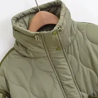 2026 Autumn Winter Women's Vintage Quilted Army Green Padded Coats Lady Elegant Drawstring High Neck Pockets Cotton Jacket Parka 3