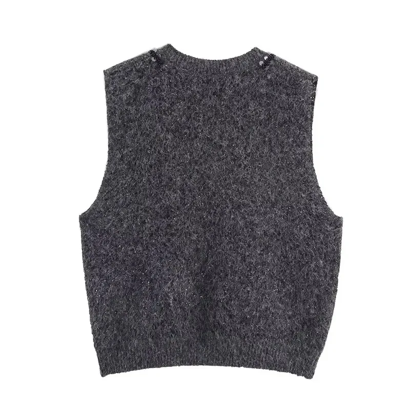 Suéter de punto sin mangas con cuello en V para mujer, Jersey de moda de estilo coreano, Top para otoño, chaleco de moda que combina con todo 2025