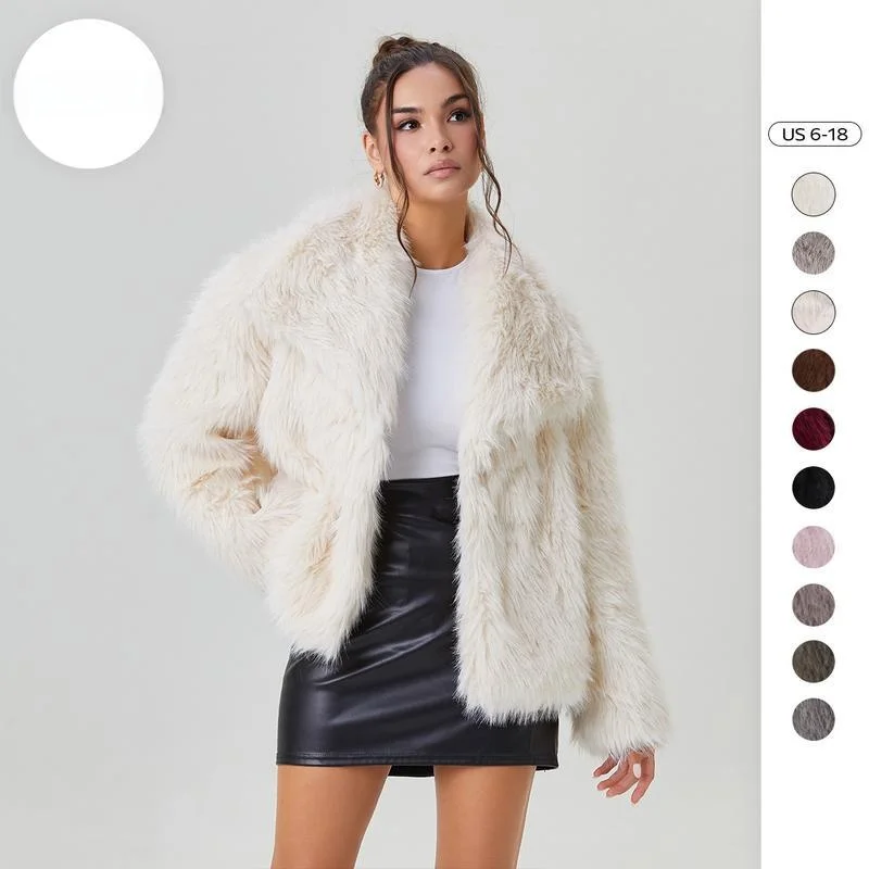 Women's Luxury Oversize Color Wide Lapel Fur Coat Elegant Fashionable Mid-Year Style No Brand Registered Trademark
