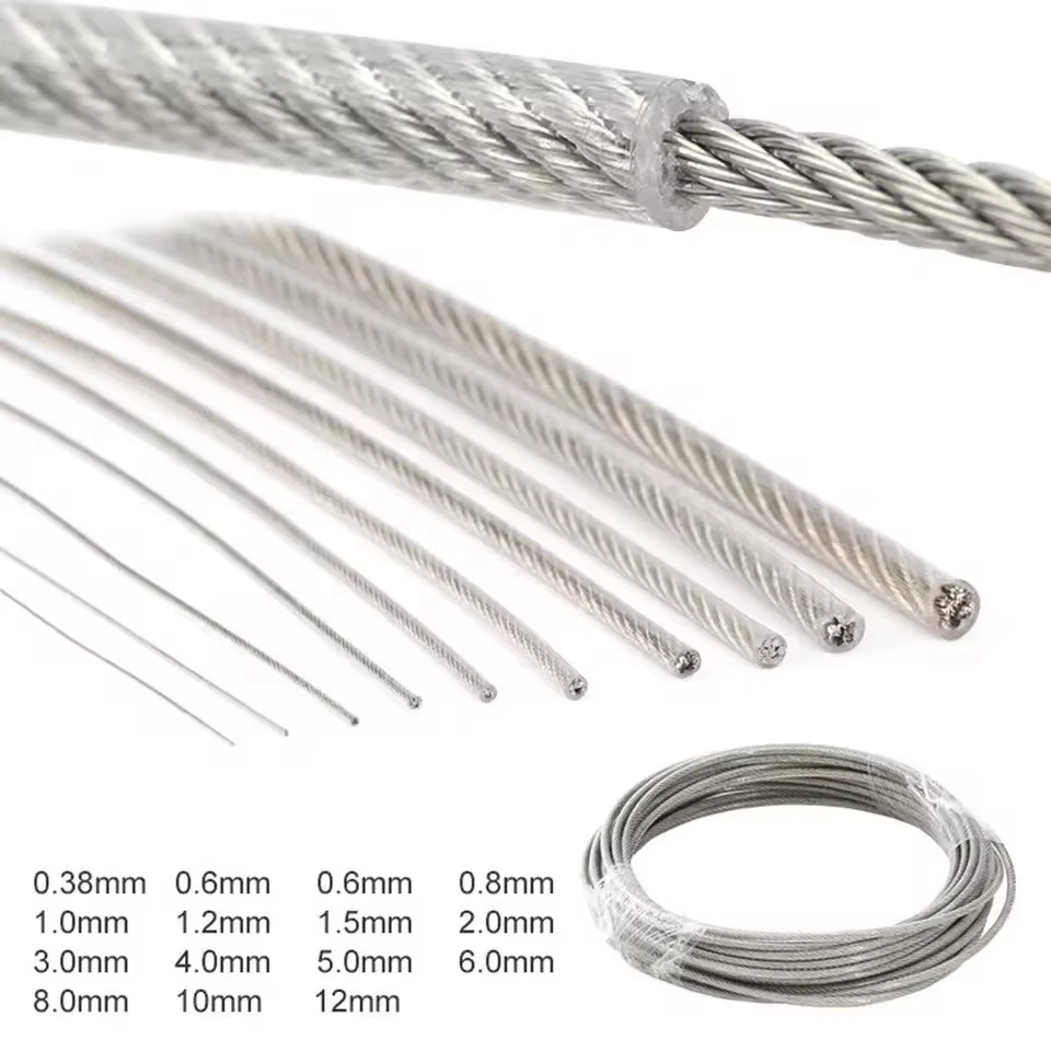 Dia 0.8-8mm Pvc Coated Stainless Steel Cable Suitable For Hanging String Light Deck Railings, Porch Fences Clothes Hanging Ropes
