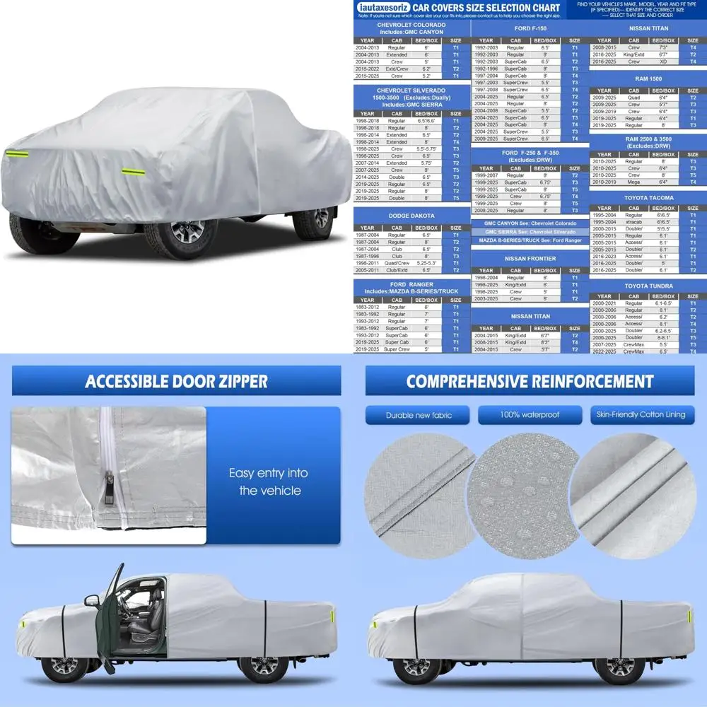 Waterproof All-Weather Truck Cover, 6-Layer Protection for Pickups, Suitable for Various Models Including Tacoma, Ranger, Colora
