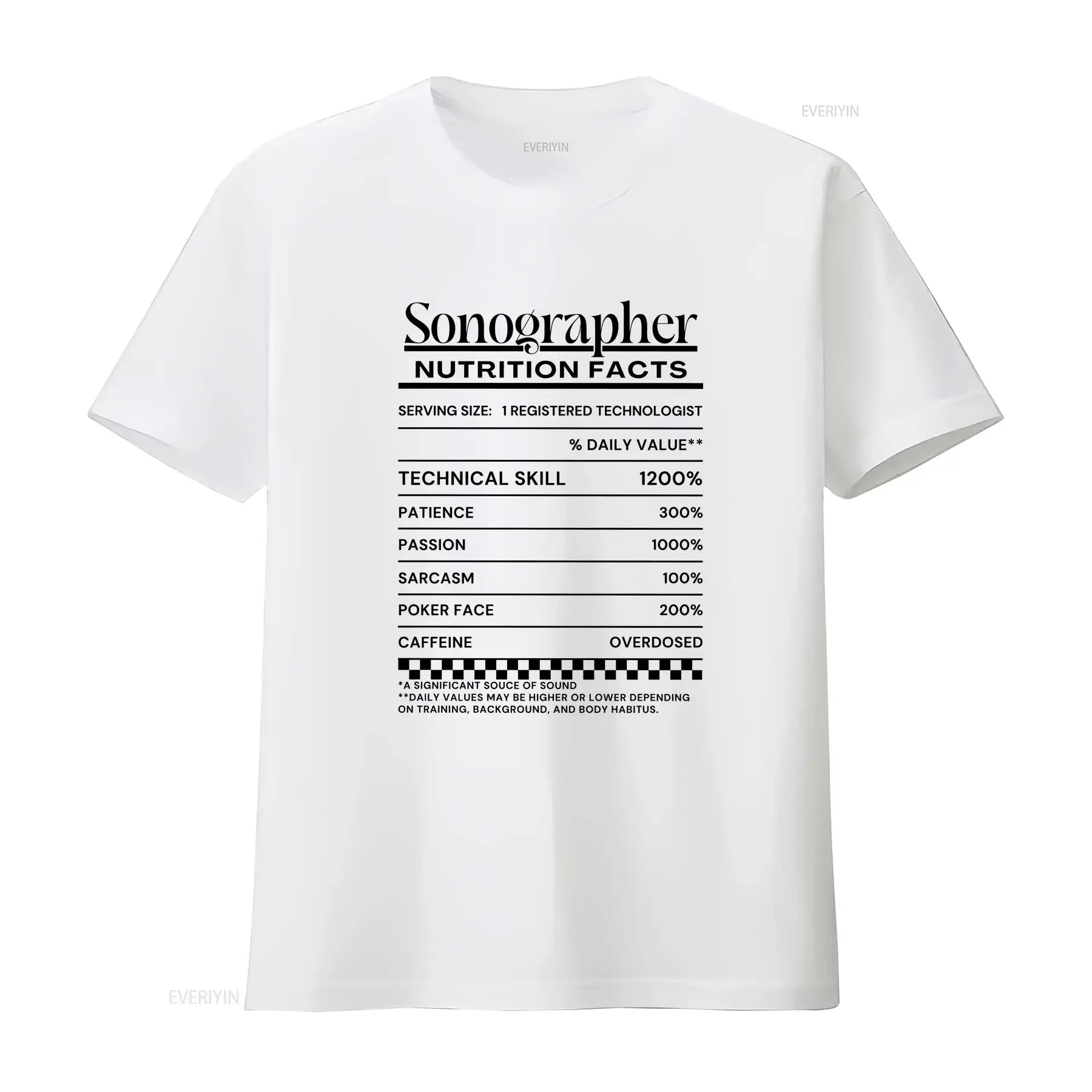 Sonographer Nutrition Facts Funny Ultrasound T Shirt Sonography Tech Grad Label RDMS RVT RDCS vintage Washed Stretched homme