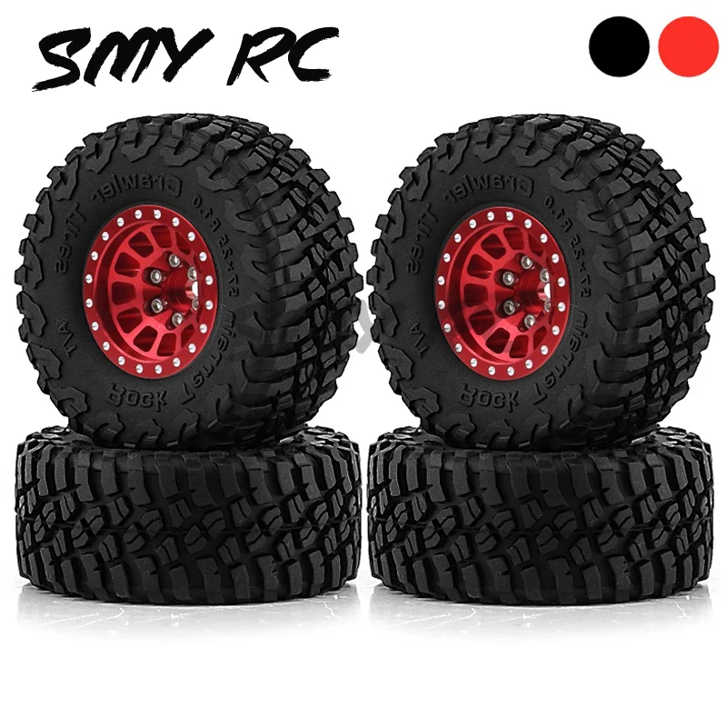 Juego de neumáticos de goma para coche teledirigido RC Crawler Axial SCX24 TRX4M FCX24, 4 piezas de Metal, 1,0, 1/18