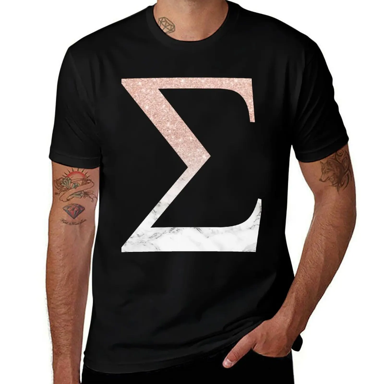 Rose Gold Glitter and Marble Sigma T-Shirt Holiday Casual Short Sleeve Top