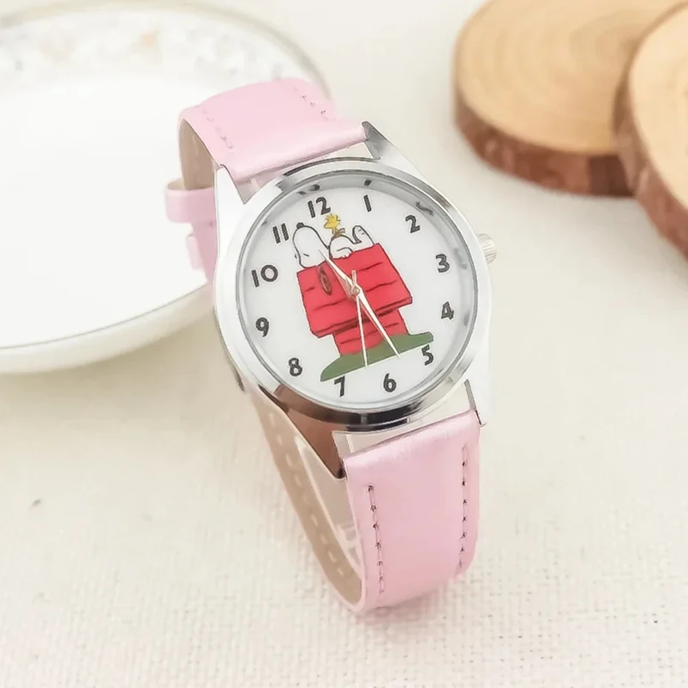 ديزني سنوبي ساعات الأطفال كارتون لطيف الأطفال ساعة اليد كوارتز ساعة بنات موضة الطلاب ساعة جلدية هدية