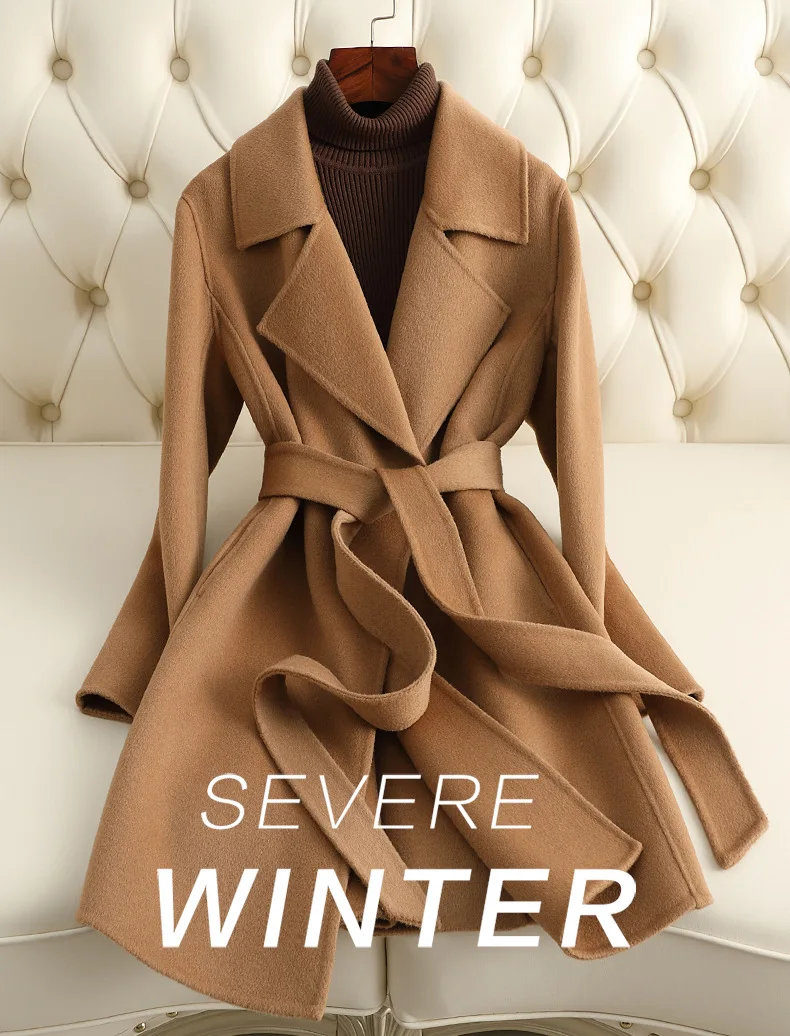 Damskie płaszcze wełniane średniej długości, mieszanki materiałów, kieszenie, długie rękawy, kołnierz wykładany, zapinane na guziki, kurtki codzienne, do biura, jesień-zima