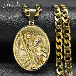 ST.Christopher Protect Us Medal Men's Necklace Saint Christopher Stainless Steel Gold Plated Religious Necklaces Jewelry NZZ467