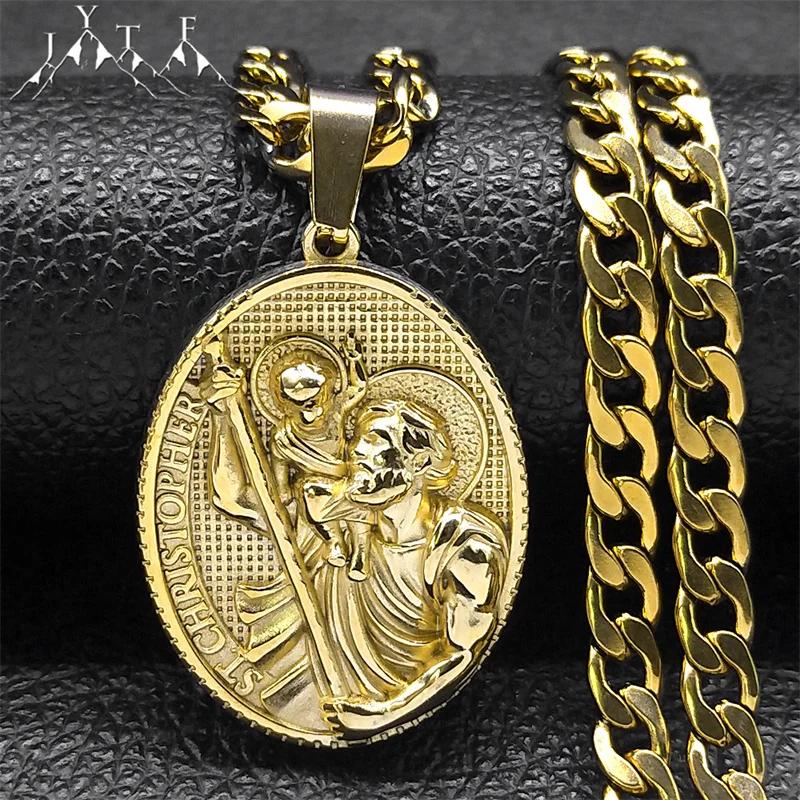 ST.Christopher Protect Us Medal Naszyjnik męski Saint Christopher Pozłacane naszyjniki religijne ze stali nierdzewnej Biżuteria NZZ467