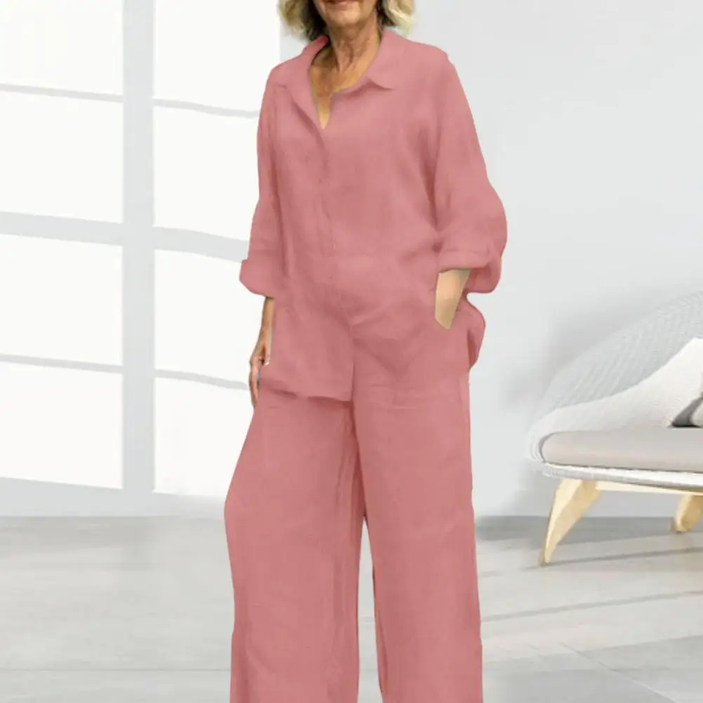 pant sets Spring Suit Stylish Women\'s Cotton Linen Suit Set with Long Sleeve Shirt Wide Leg Trousers for Spring Autumn Casual