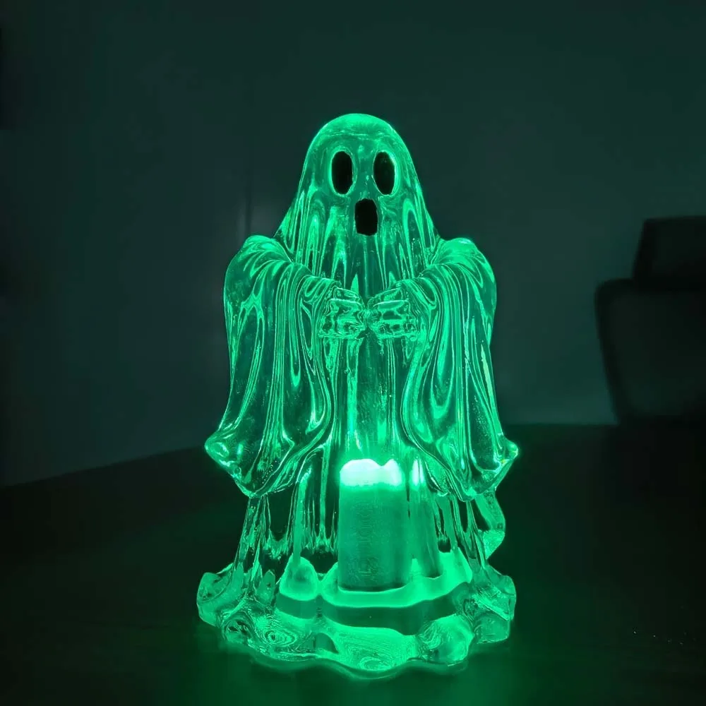 Colorful Ghost Night Light Button Battery Power Supply Clear Halloween Resin Statue Creative Novelty Spooky Room Decor