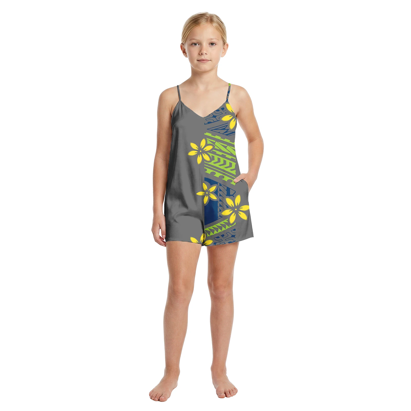 Fashion New Tropical Pattern Hawaiian Romper Samoan Tribal Design Kids Jumpsuits Polynesian Popular Custom Logo Girls Playsuits
