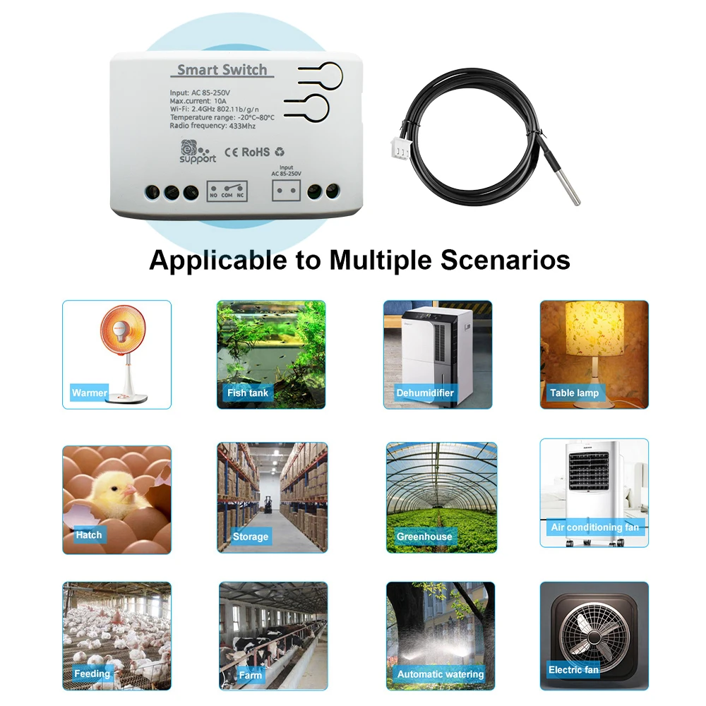 Wifi With Sensor Relay Controller Module Smart Temperature Switch Work with eWeLink APP Alexa Google Home 12V 24V 85-250V 220V