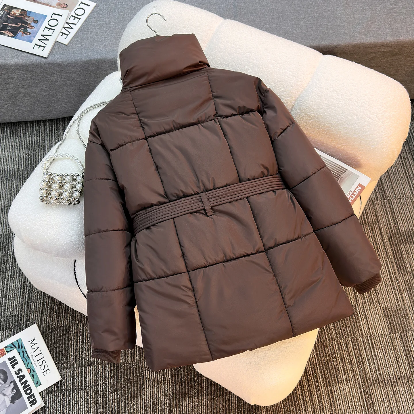 جديد الشتاء Thiened القطن Jaet الخصر Cinched لون نقي ملابس خارجية تأثير التخسيس تخفيف Sle طويل Sve سستة إغلاق #5