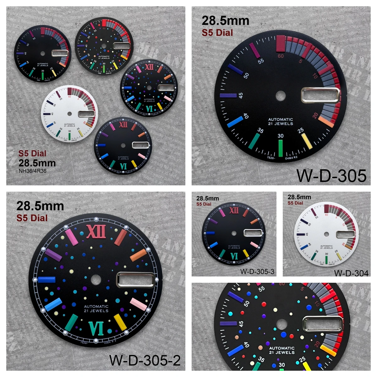 

28.5 mm S5 Logo Colorful Dial Suitable For NH36/4R36 Japan Automatic Movement Dual Calendar Watch Modification Accessories