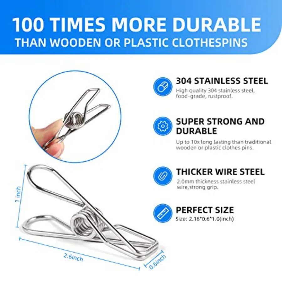 Heavy duty stainless steel clothes pins designed for outdoor and indoor laundry drying durable metal clothes clips with rustres