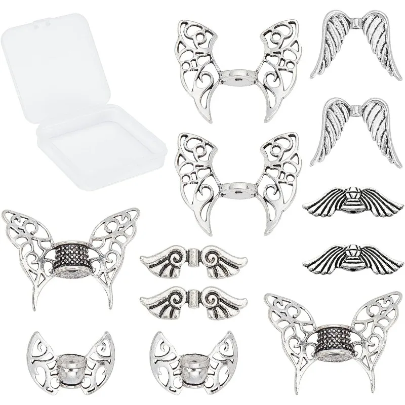 1 Box 36Pcs 6 Style Wing Bead Angel Wing Charms Bulk Guardian Angel Wings Fairy Beads Lucky Tibet Style Alloy Wing Cha