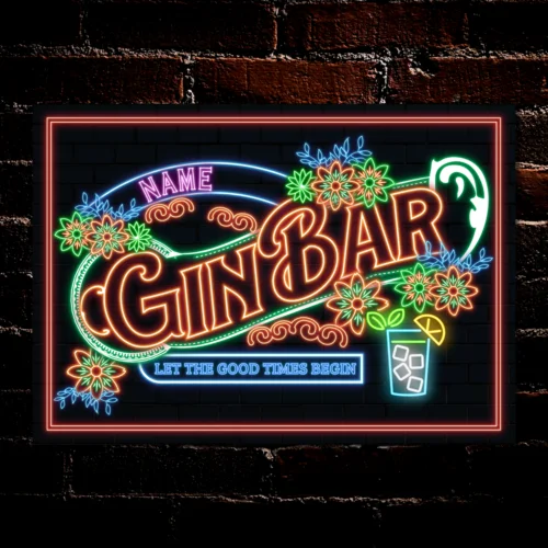 Personalised Gin Bar Classic Metal Wall Door Signs Neon Effect Decor Plaque