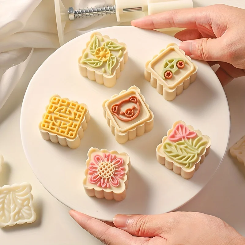 DIY Moon Cake Molds,Square Shaped Pastry Hand Press Cookie Stamps,Perfect for Mid Autumn Festivals and Baking - Kitchen Gadgets