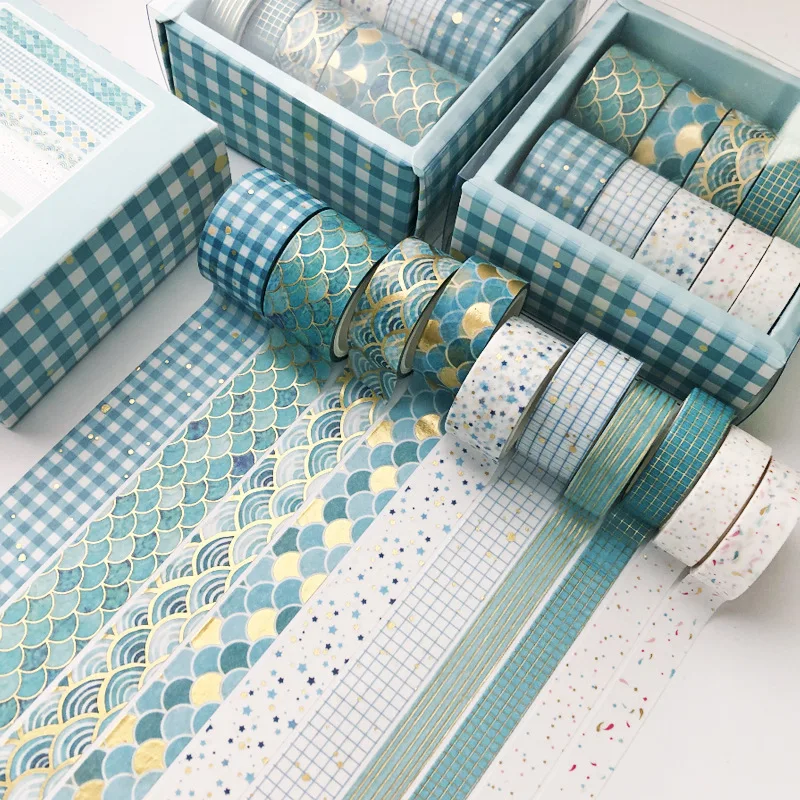10pcs Gold Washi Tape Set Bronzing Masking Tapes Stickers Decoration Adhesive Stationary A6742