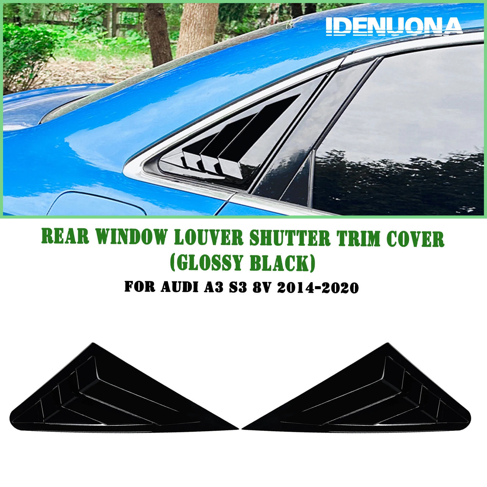 

For Audi A3 S3 8V 2014-2020 Rear Side Window Louver Shutter Trim Carbon Fiber Look/Gloss Black Tail Windshield Blind Cover Shade