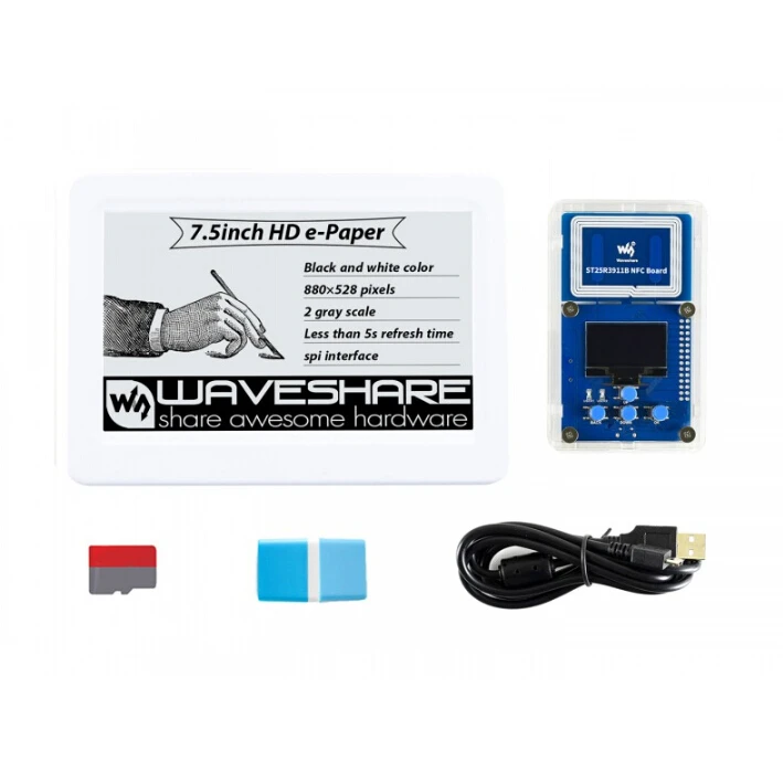 Waveshare 7.5inch NFC-Powered HD e-Paper Evaluation Kit, Wireless Powering & Data Transfer